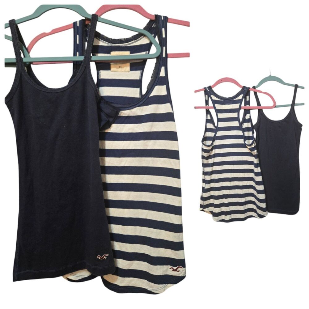 2 Hollister Bundle Lot Striped Flowy Babydoll Tank Top Blue Racerback XS